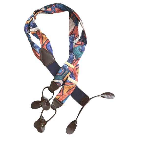 Men’s Suspenders Leather Accents Made in Germany Adjustable Geometric Abstract - Picture 1 of 9